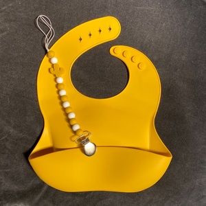 Yellow Mustard Silicone Bib with Pacifier Clip